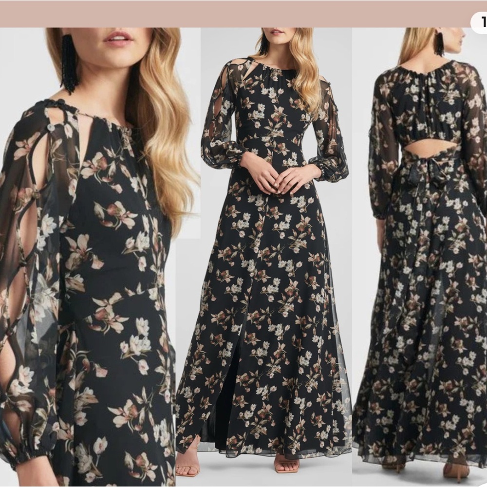 Sachin + Babi Black Floral Long Sleeve Dress